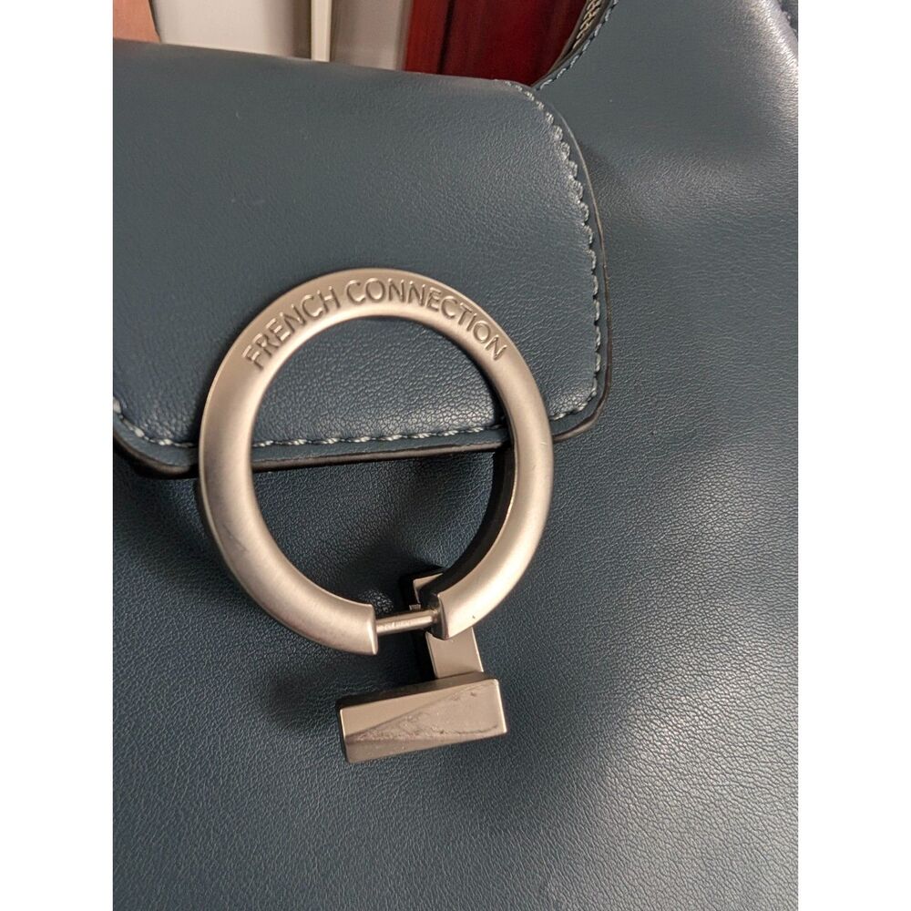 French Connection Hobo Bag Blue Ring Closure NWT Zip Flap Legion Blue - Picture 4 of 6